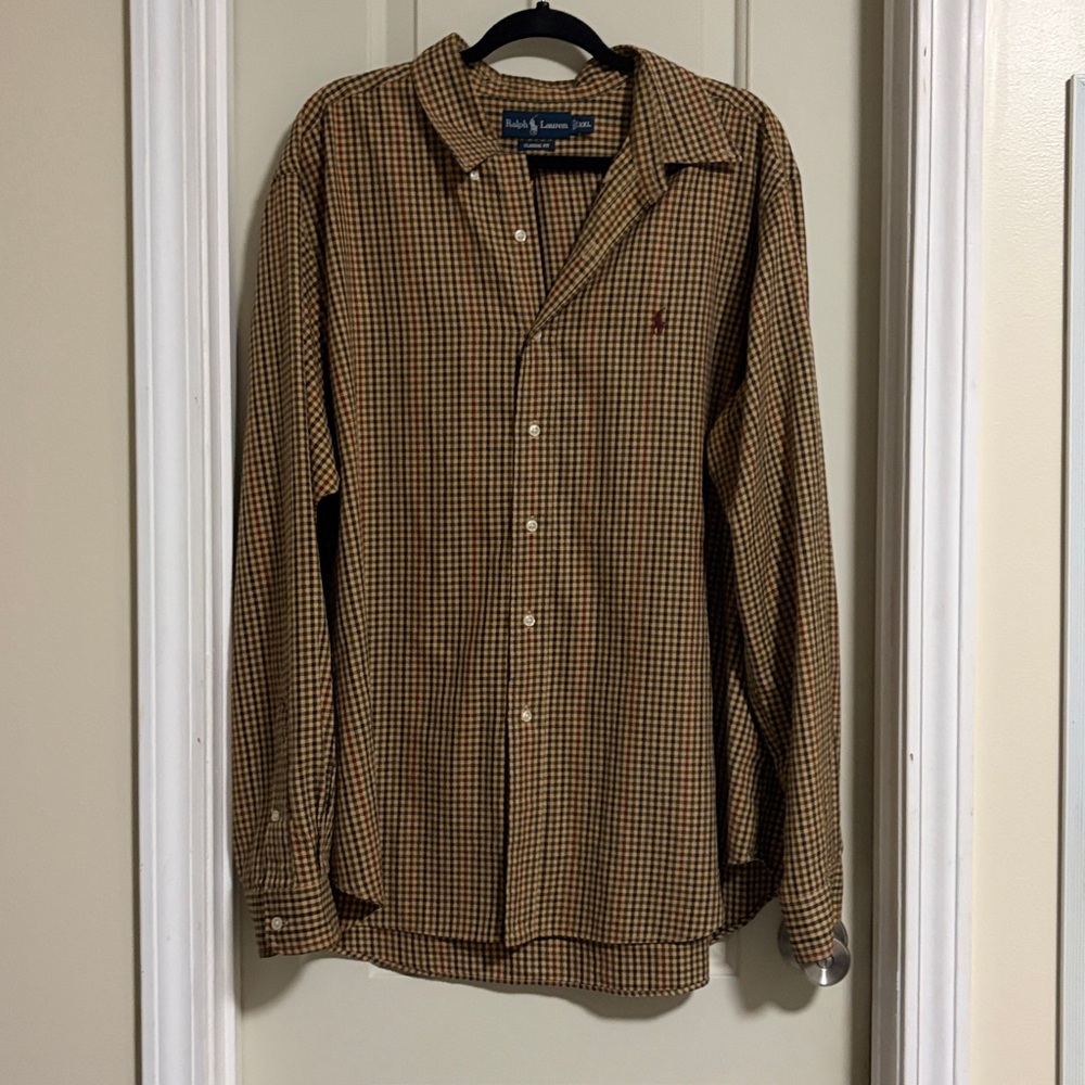 Ralph Lauren Tan and Black Plaid Shirt Size XXL
